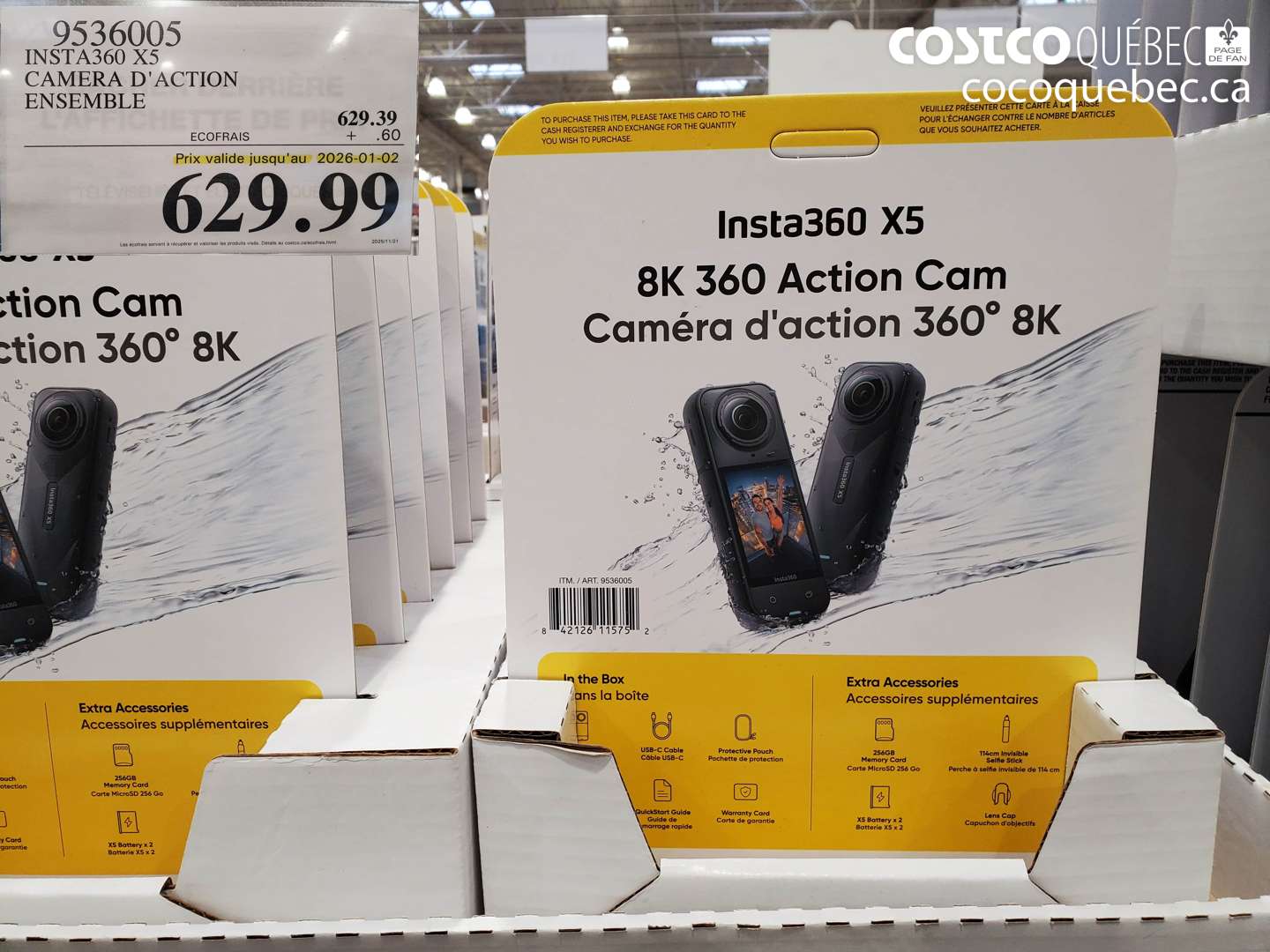 9536005 INSTA360 X5 CAMERA D'ACTION ENSEMBLE (EXPIRES ON 2026-01-02) $629.99