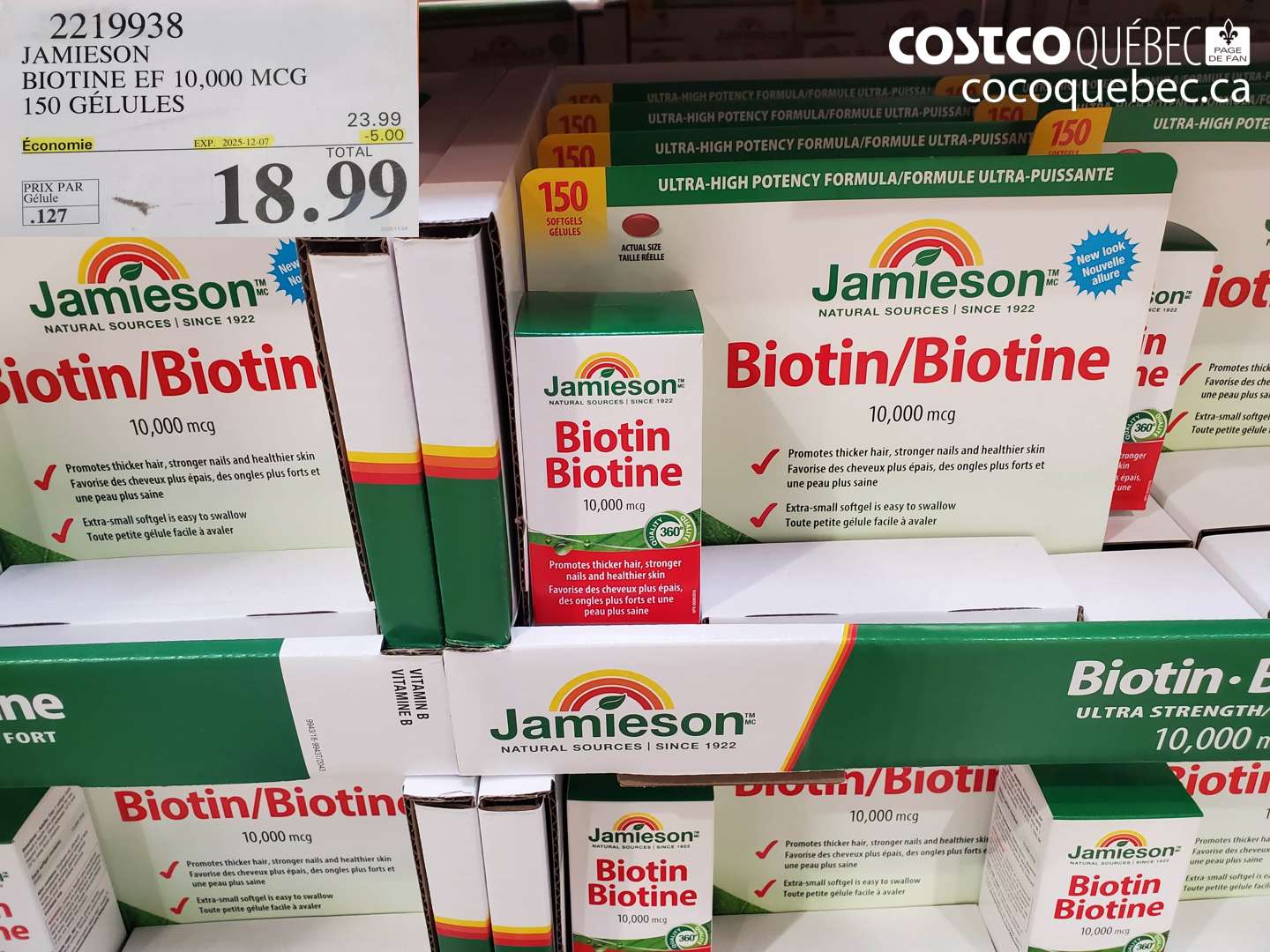 2219938 JAMIESON BIOTINE EF 10,000 MCG 150 GÉLULES ($5.00 INSTANT SAVINGS EXPIRES ON 2025-12-07) $18.99