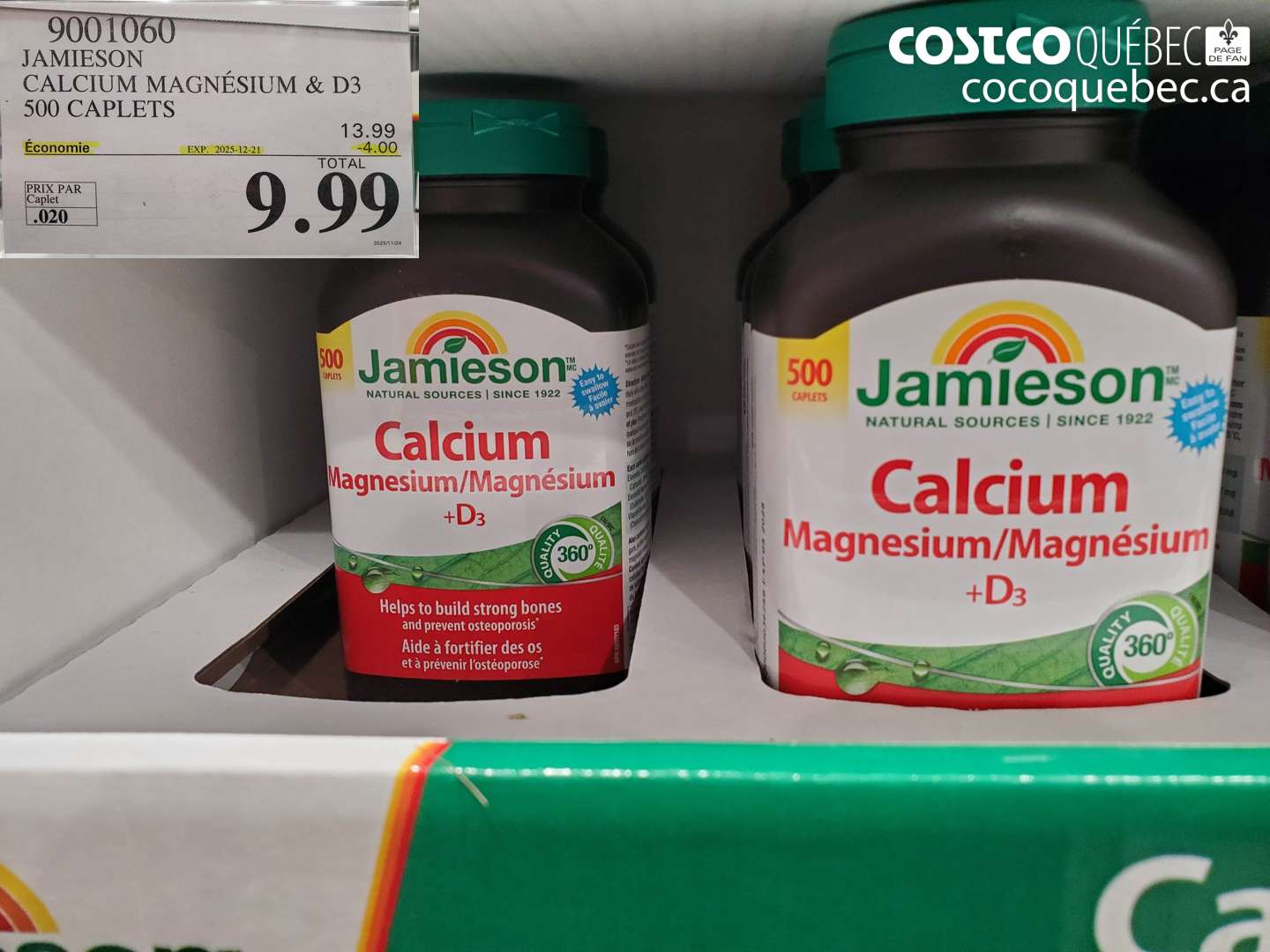 9001060 JAMIESON CALCIUM MAGNESIUM ET VIT D 500 CAPLETS  ($4.00 INSTANT SAVINGS EXPIRES ON 2025-12-21) $9.99