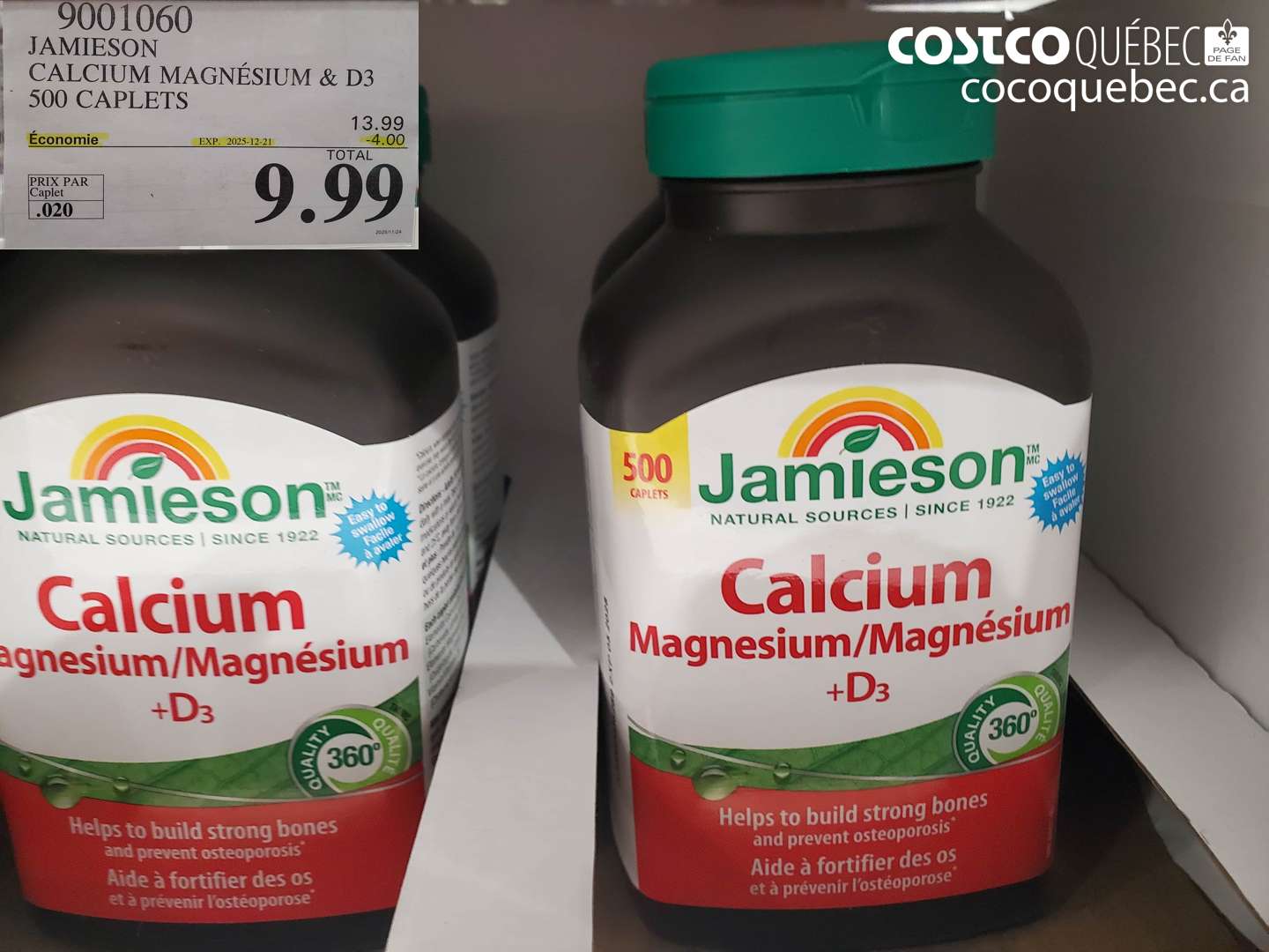 9001060 JAMIESON CALCIUM MAGNÉSIUM & D3 500 CAPLETS (EXPIRES ON 2025-12-21) $9.99