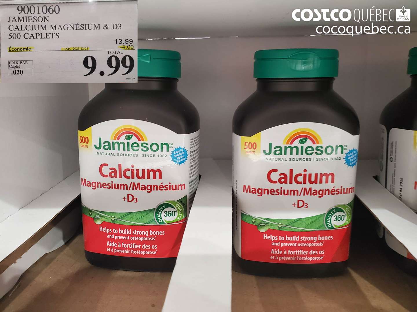 9001060 JAMIESON CALCIUM MAGNÉSIUM & D3 500 CAPLETS ($4.00 INSTANT SAVINGS EXPIRES ON 2025-12-21) $9.99