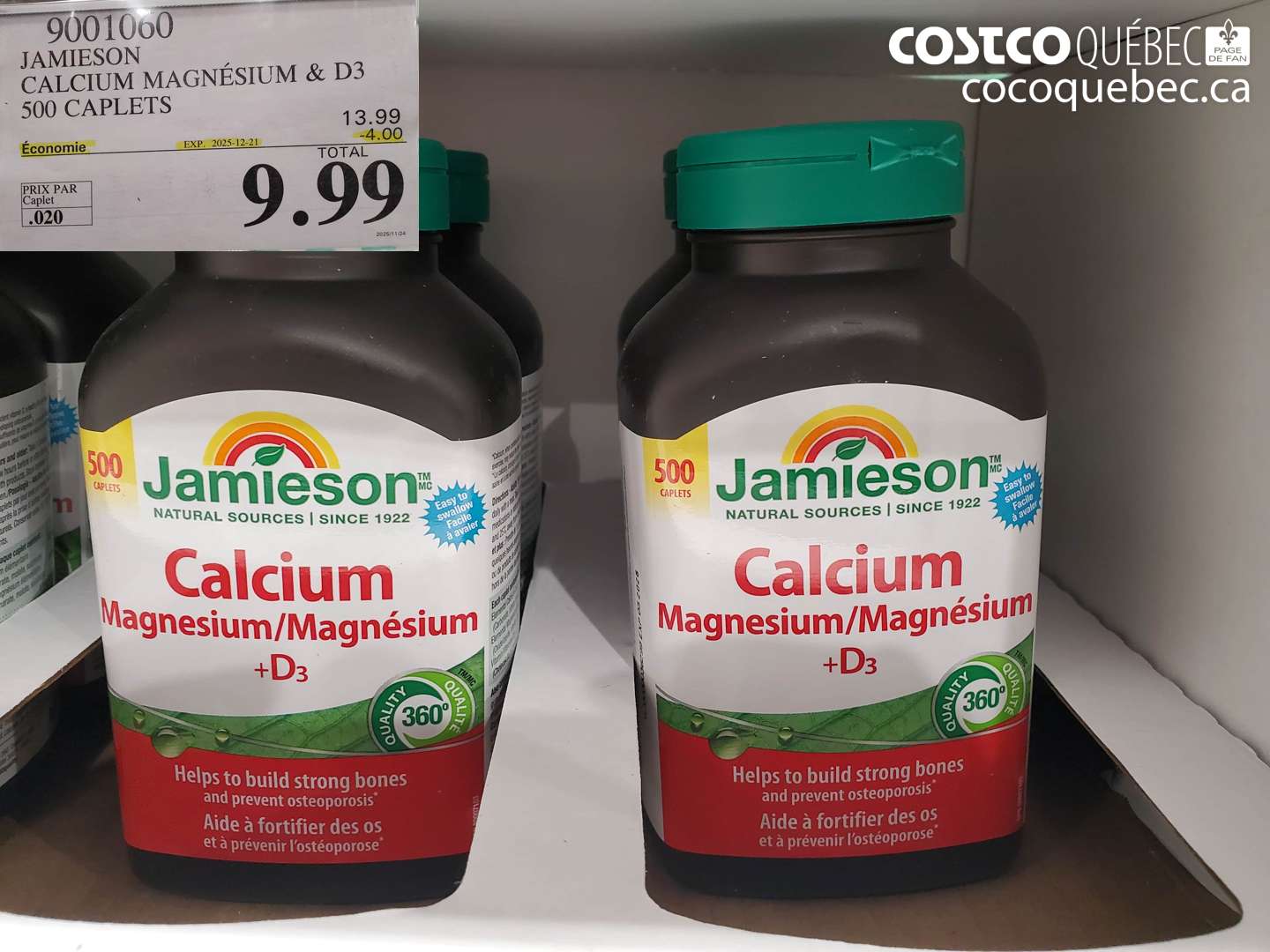 9001060 JAMIESON CALCIUM MAGNESIUM & D3 500 CAPLETS ($4.00 INSTANT SAVINGS EXPIRES ON 2025-12-21) $9.99