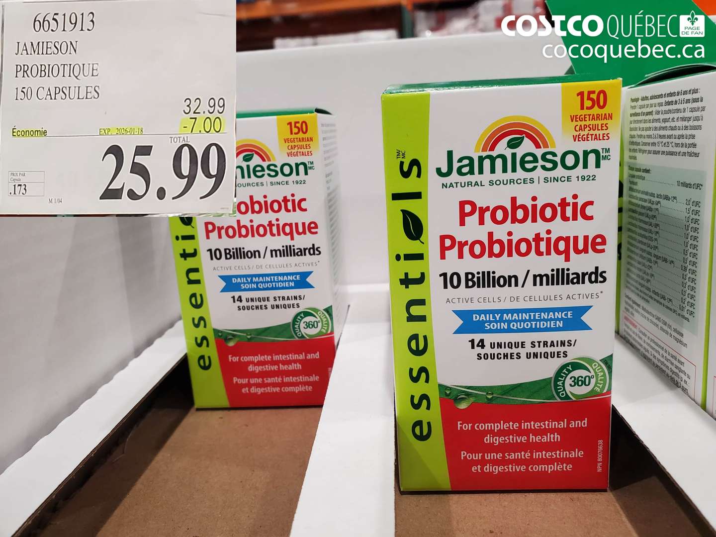 6651913 JAMIESON PROBIOTIQUE 150 CAPSULES ($7.00 INSTANT SAVINGS EXPIRES ON 2026-01-18) $25.99
