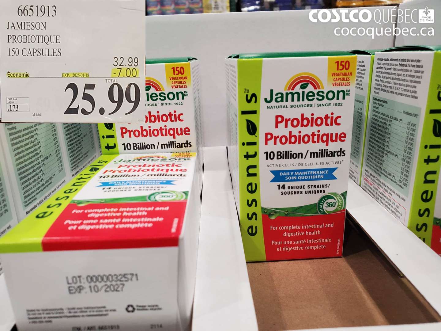 6651913 JAMIESON PROBIOTIQUE 150 CAPSULES ($7.00 INSTANT SAVINGS EXPIRES ON 2026-01-18) $25.99