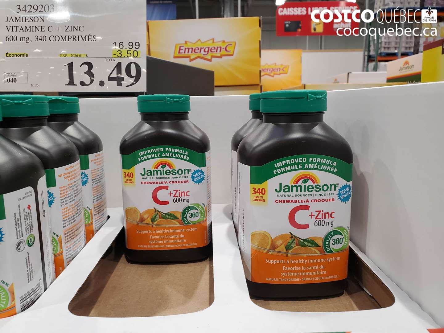 3429203 JAMIESON VITAMINE C + ZINC 600 mg, 340 COMPRIMÉS ($3.50 INSTANT SAVINGS EXPIRES ON 2026-01-18) $13.49