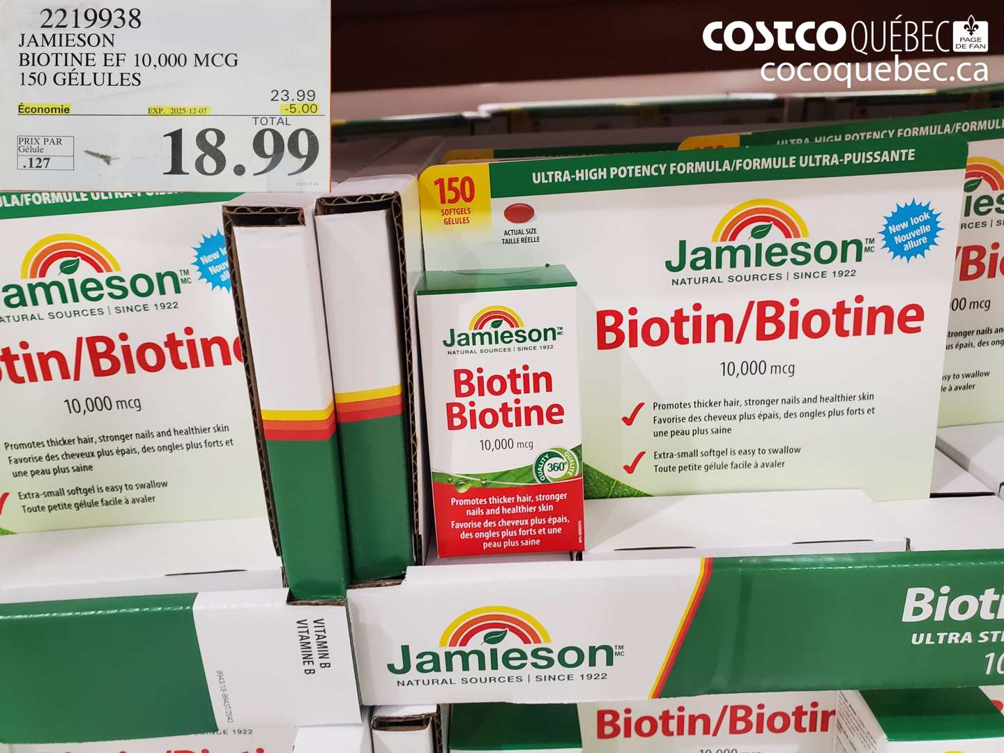 2219938 JAMIESON BIOTINE 10,000 MCG 150 GELULES ($5.00 INSTANT SAVINGS EXPIRES ON 2025-12-07) $18.99