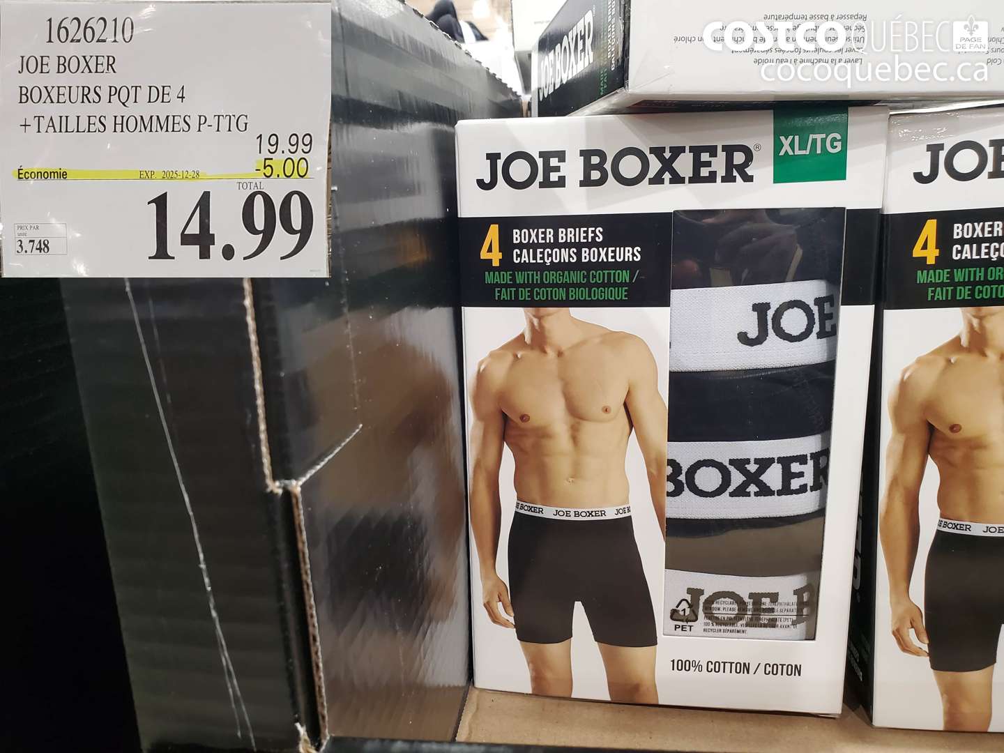 1626210 JOE BOXER BOXEURS POT DE 4 +TAILLES HOMMES P-TIG ($5.00 INSTANT SAVINGS EXPIRES ON 2025-12-28) $14.99