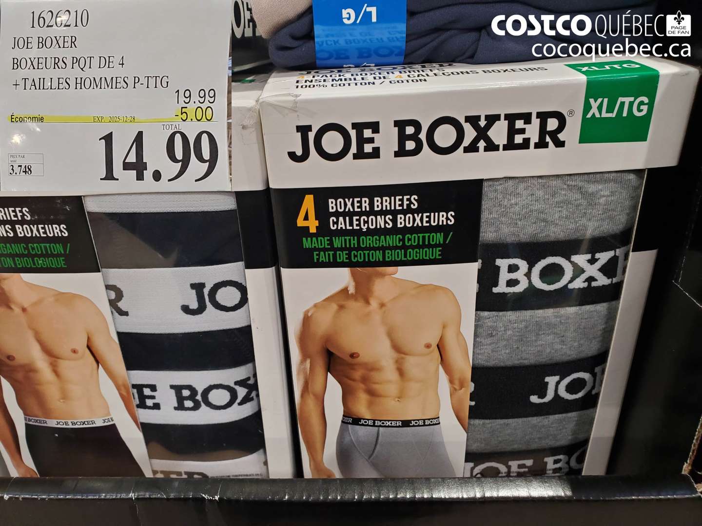 1626210 JOE BOXER BOXEURS PQT DE 4 +TAILLES HOMMES P-TTG ($5.00 INSTANT SAVINGS EXPIRES ON 2025-12-28) $14.99