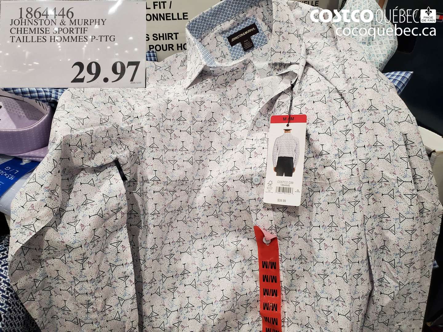 1864446 JOHNSTON & MURPHY CHEMISE SPORTIF TAILLES HOMMES P-TTG $29.97