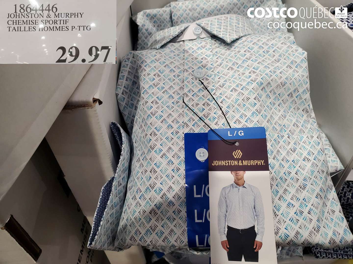 1864446 JOHNSTON & MURPHY CHEMISE SPORTIF TAILLES HOMMES P-TTG $29.97