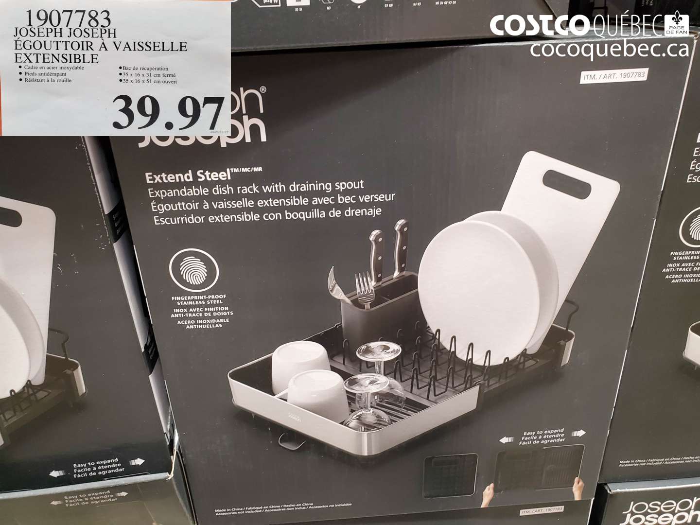 1907783 JOSEPH JOSEPH ÉGOUTTOIR À VAISSELLE EXTENSIBLE $39.97