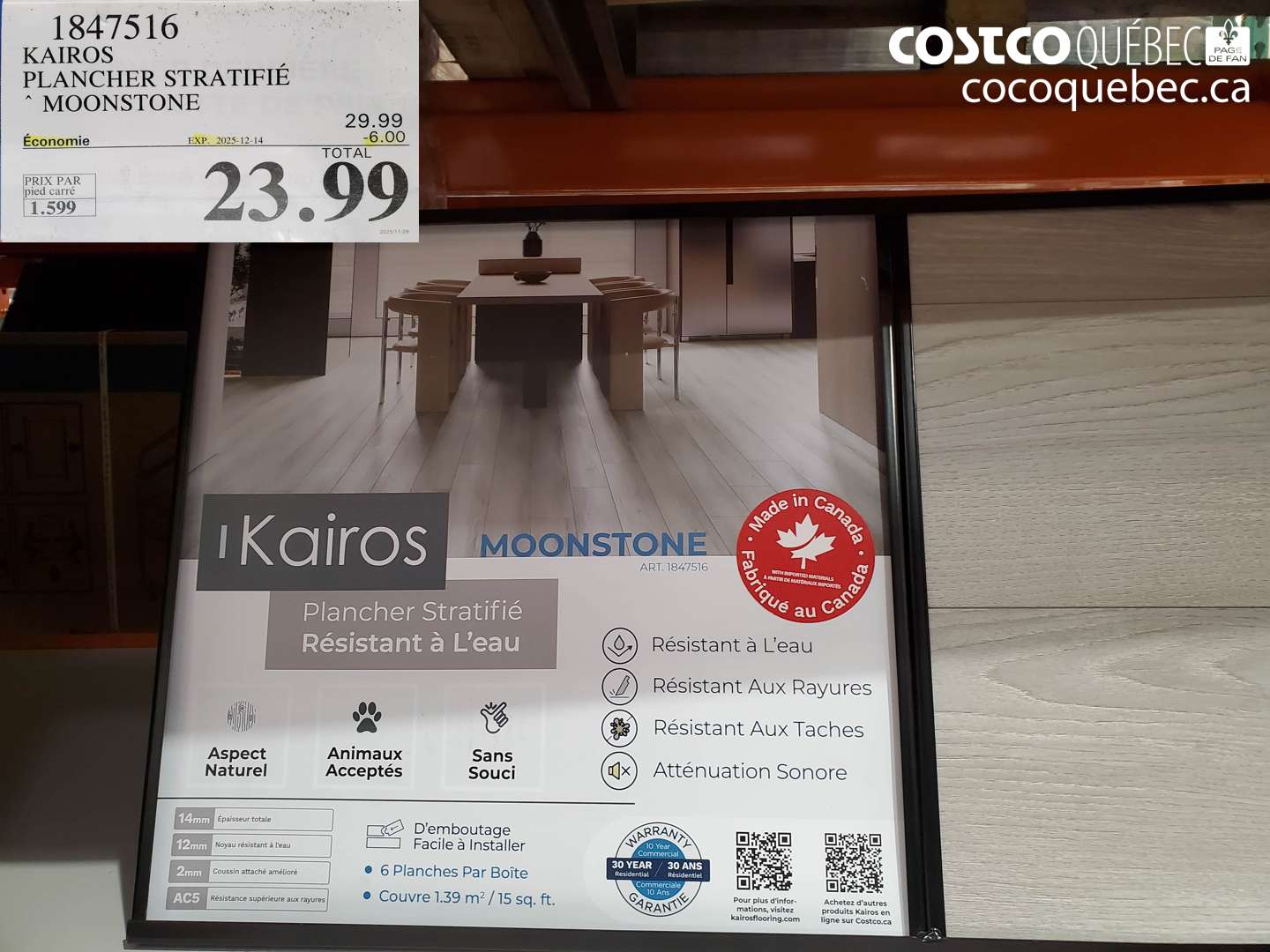 1847516 KAIROS PLANCHER STRATIFIÉ MOONSTONE ($6.00 INSTANT SAVINGS EXPIRES ON 2025-12-14) $23.99