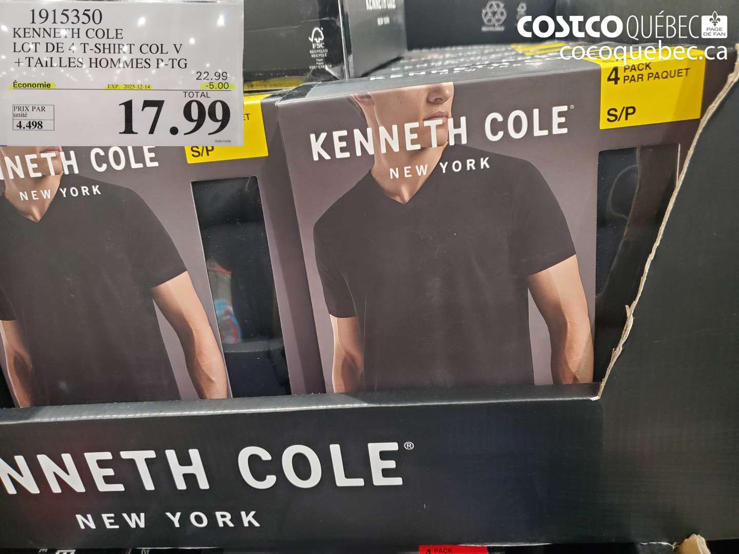 1915350 KENNETH COLE LOT DE 4 T-SHIRT COL V +TAILLES HOMMES P-TG (EXPIRES ON 2025-12-14) $17.99