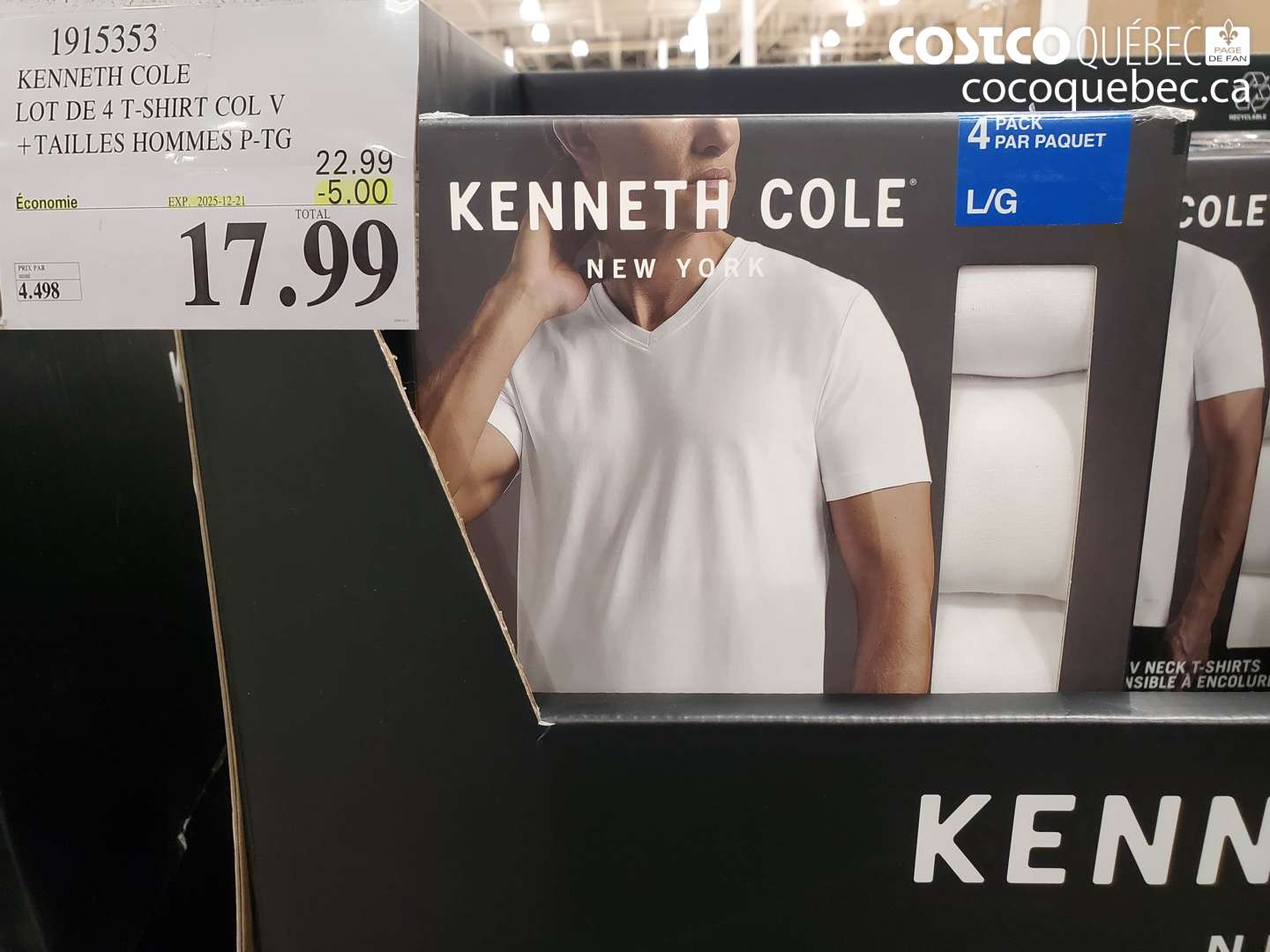 1915353 KENNETH COLE LOT DE 4 T-SHIRT COL V + TAILLES HOMMES P-TG ($5.00 INSTANT SAVINGS EXPIRES ON 2025-12-21) $17.99