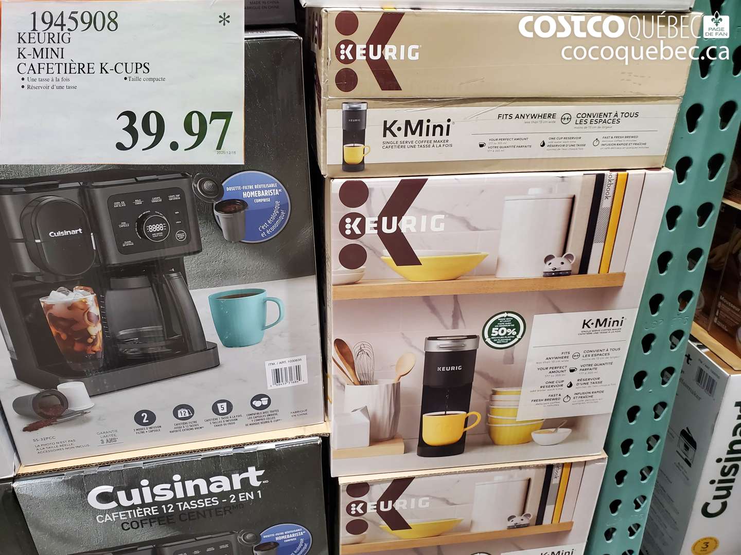 1945908 KEURIG K-MINI CAFETIÈRE K-CUPS $39.97