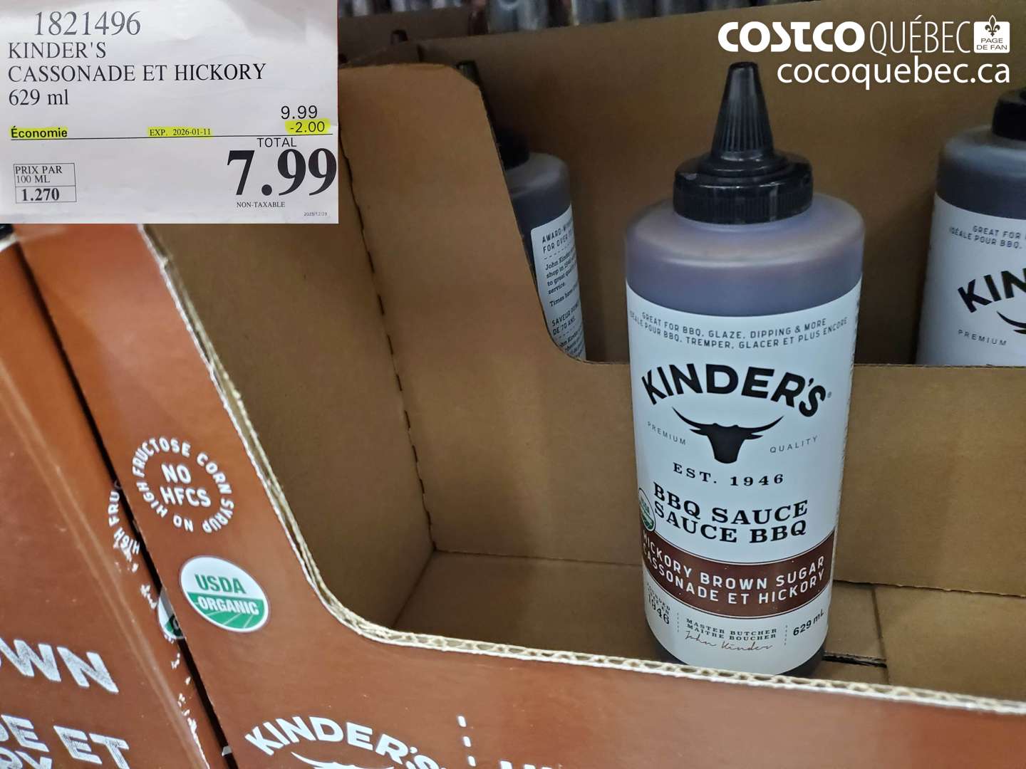 1821496 KINDER'S CASSONADE ET HICKORY 629 ml ($2.00 INSTANT SAVINGS EXPIRES ON 2026-01-11) $7.99