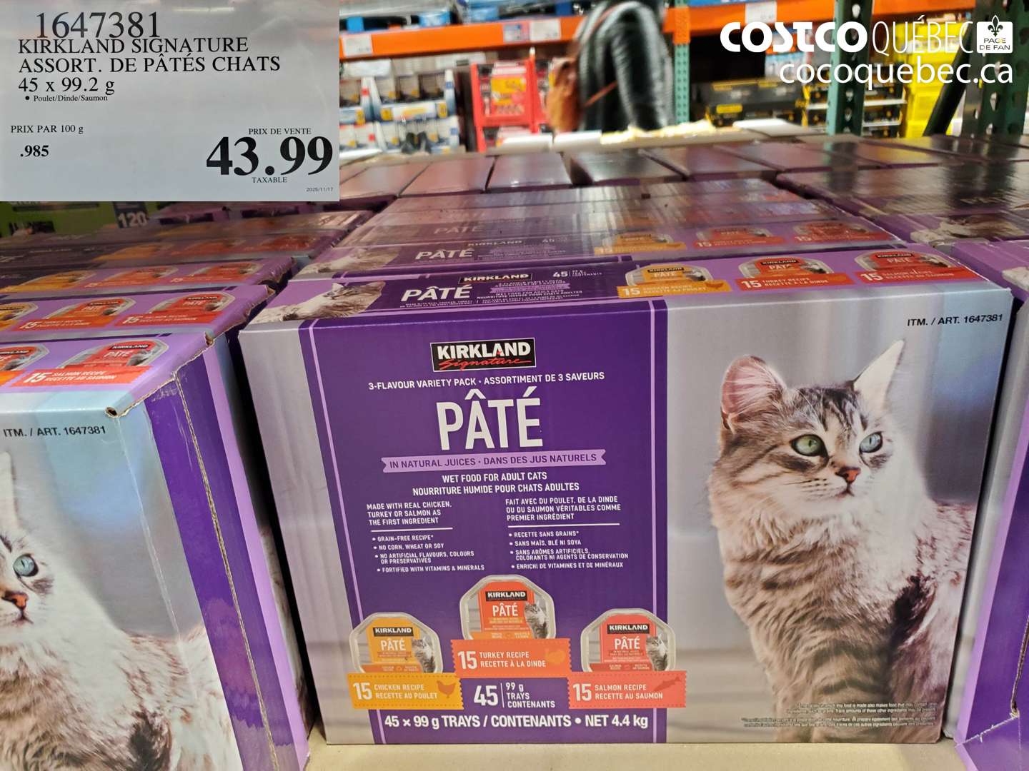 1647381 KIRKLAND SIGNATURE ASSORT. DE PÂTES CHATS 45 x 99.2 g $43.99
