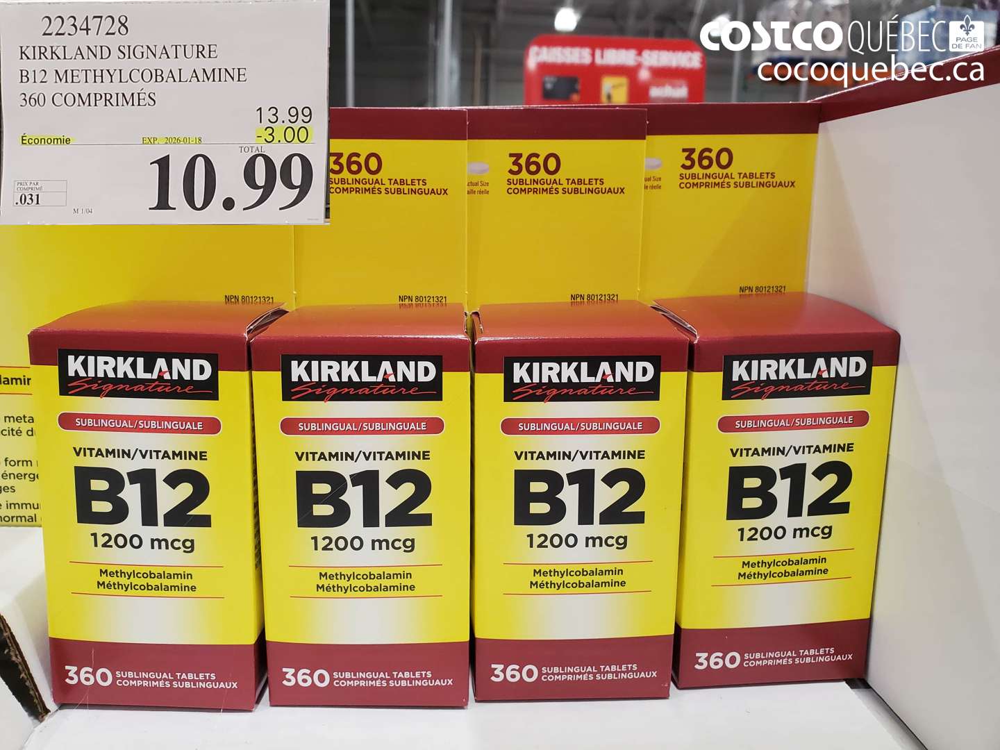 2234728 KIRKLAND SIGNATURE B12 METHYLCOBALAMINE 360 COMPRIMÉS ($3.00 INSTANT SAVINGS EXPIRES ON 2026-01-18) $10.99