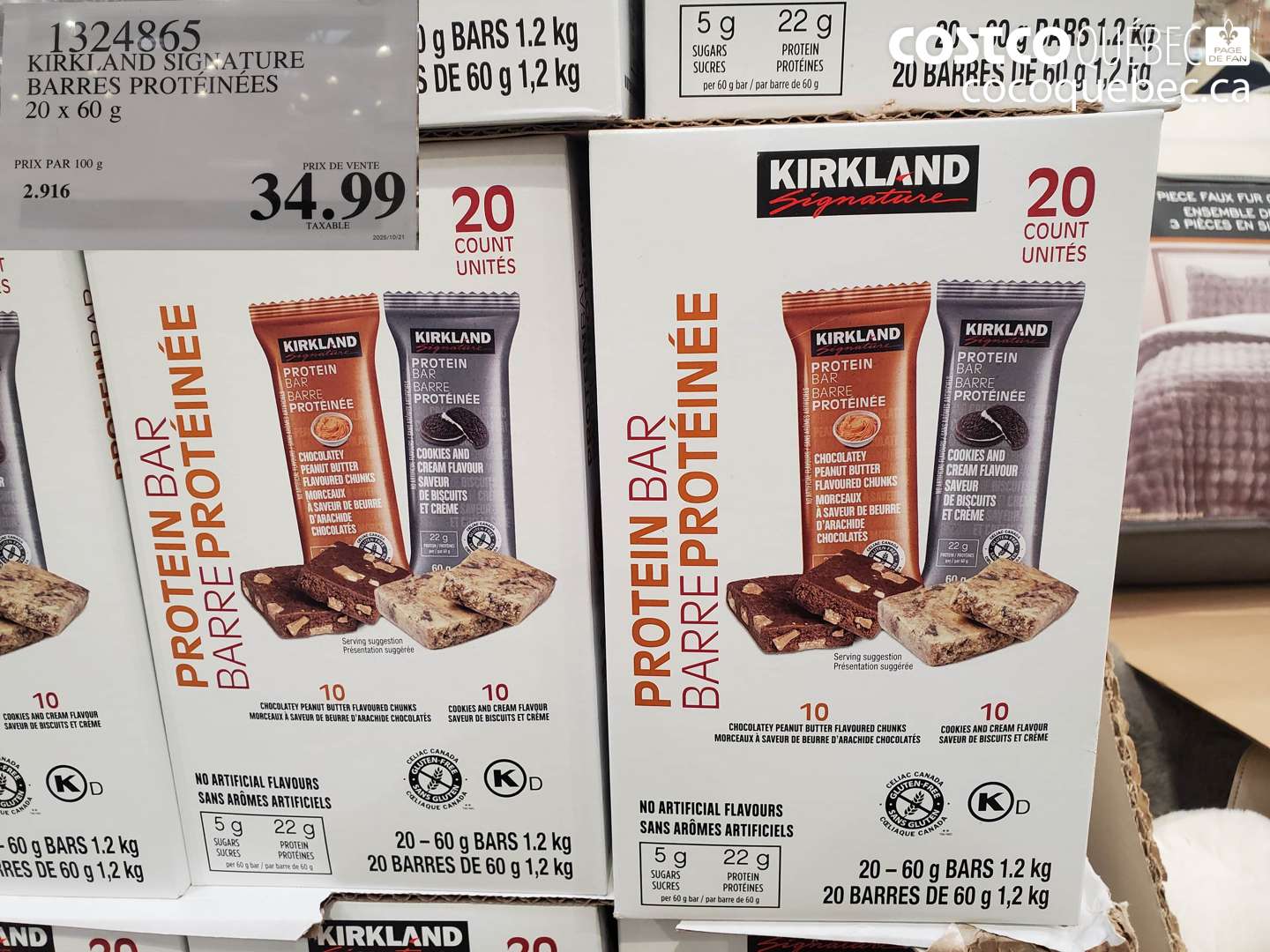 1324865 KIRKLAND SIGNATURE BARRES PROTÉINÉES 20 x 60 g $34.99