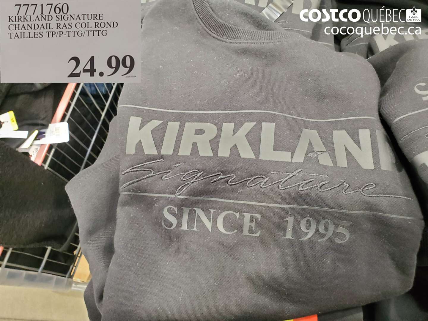 7771760 KIRKLAND SIGNATURE CHANDAIL RAS COL ROND TAILLES TP/P-TTG/TTTG $24.99