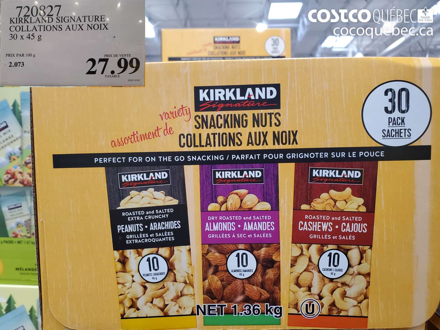 720827 KIRKLAND SIGNATURE COLLATIONS AUX NOIX 30 x 45 g $27.99