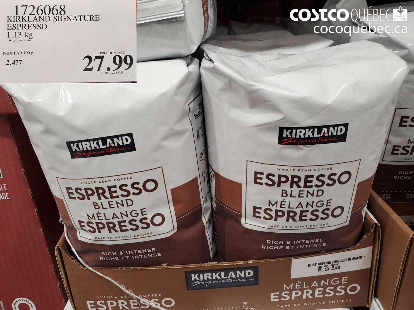 1726068 KIRKLAND SIGNATURE ESPRESSO 1.13 kg $27.99