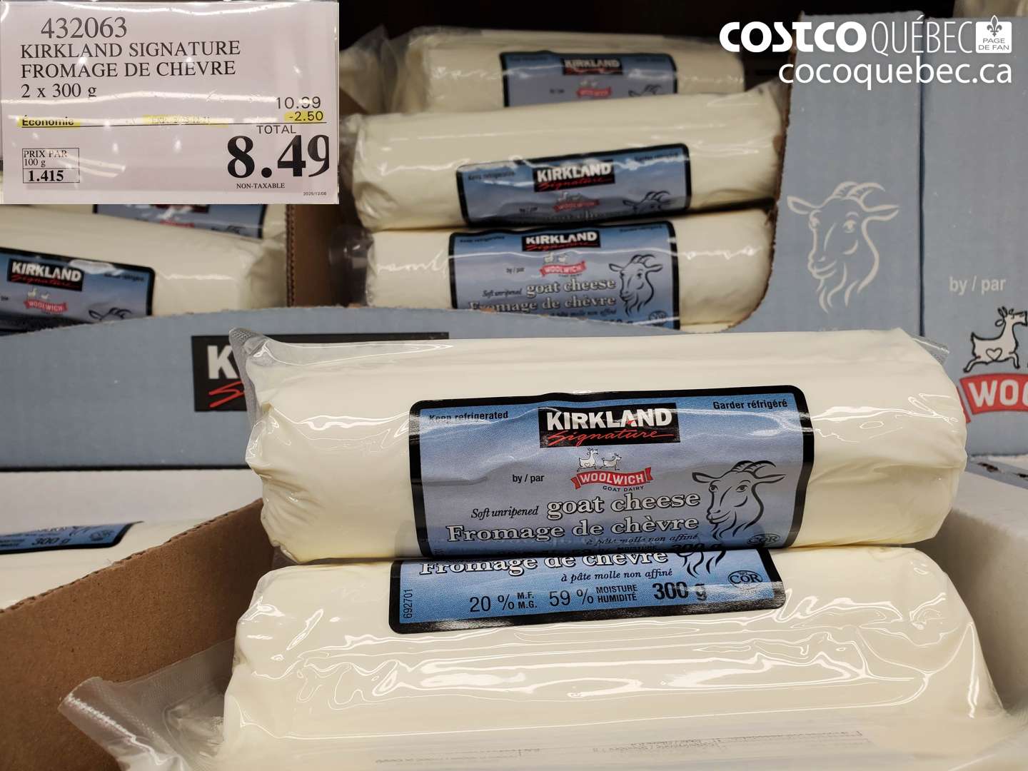 432063 KIRKLAND SIGNATURE FROMAGE DE CHEVRE 2 x 300 g ($2.50 INSTANT SAVINGS EXPIRES ON 2025-12-21) $8.49