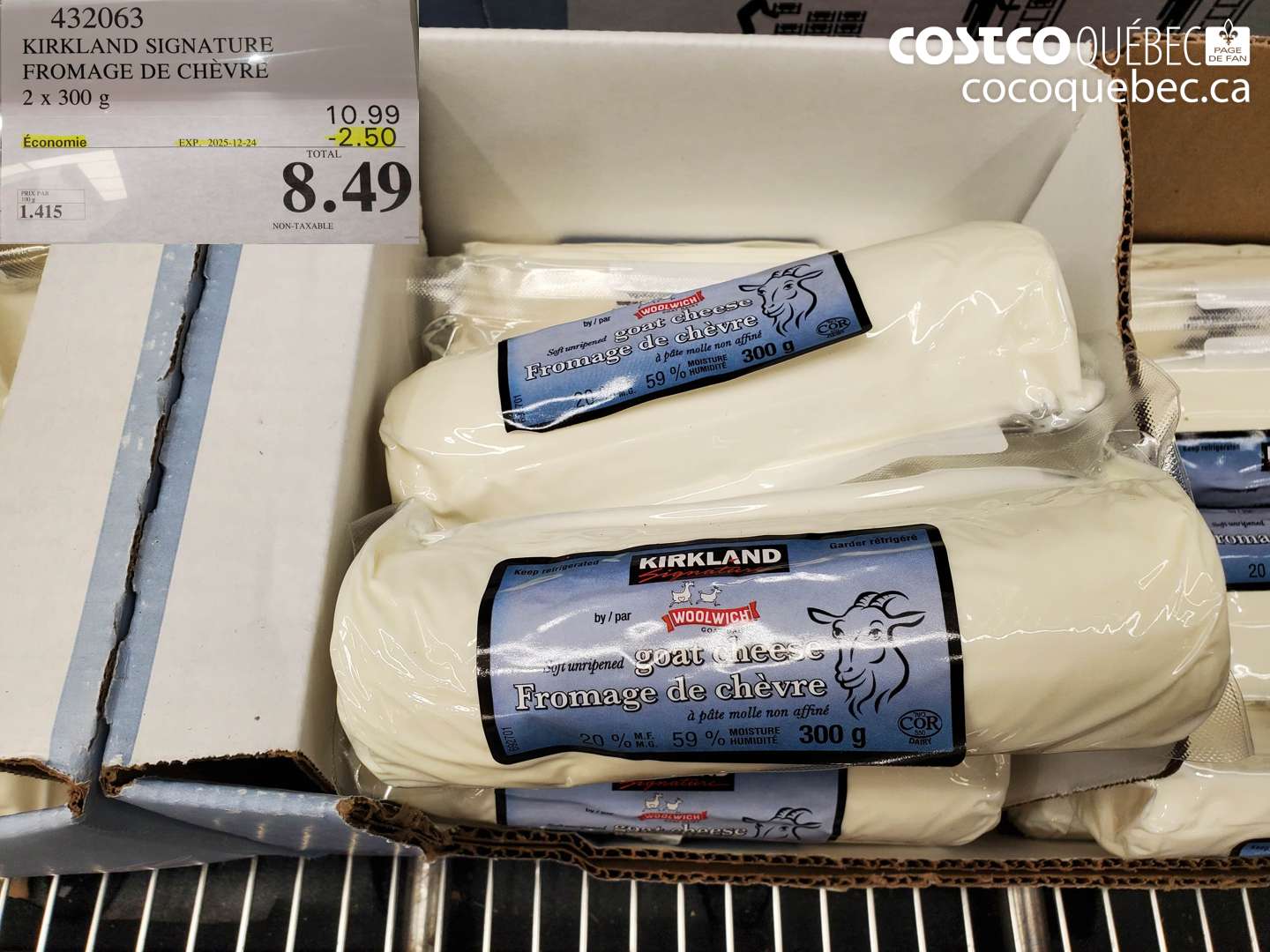 432063 KIRKLAND SIGNATURE FROMAGE DE CHÈVRE 2 x 300 g ($2.50 INSTANT SAVINGS EXPIRES ON 2025-12-24) $8.49