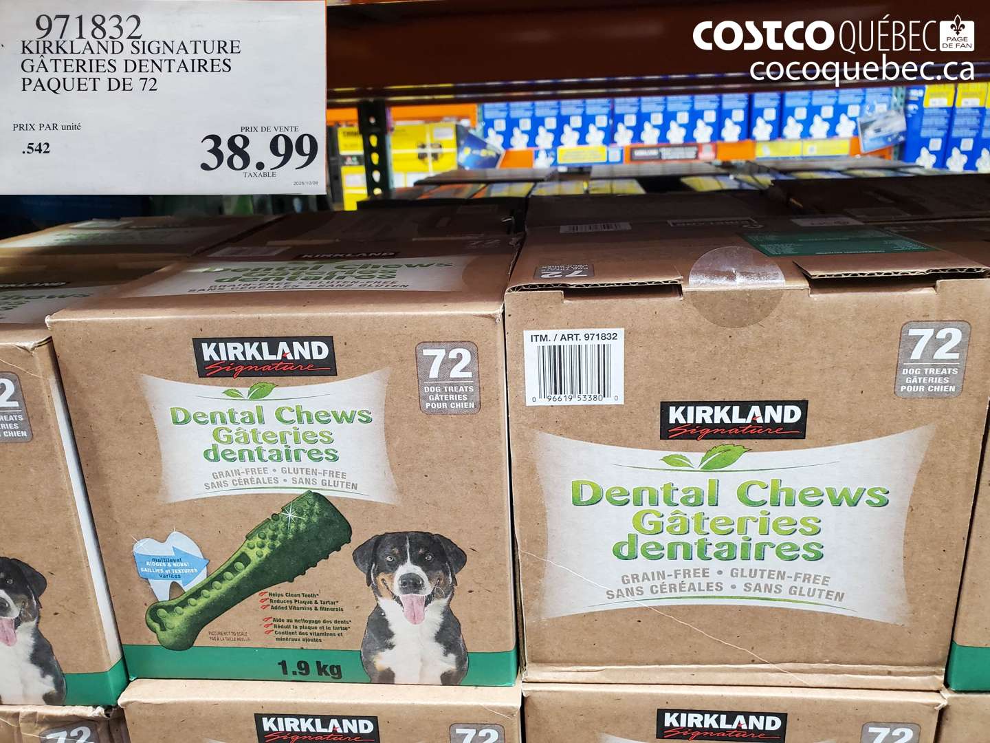 971832 KIRKLAND SIGNATURE GÂTERIES DENTAIRES PAQUET DE 72 $38.99