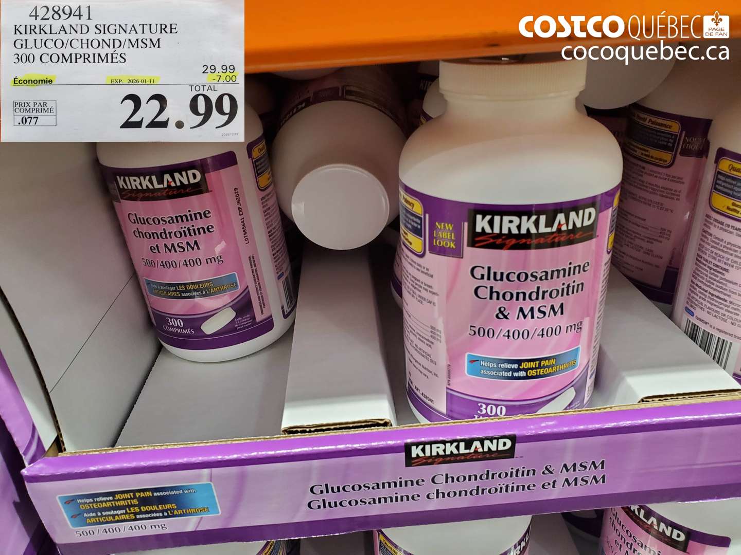 428941 KIRKLAND SIGNATURE GLUCO/CHOND/MSM 300 COMPRIMÉS ($7.00 INSTANT SAVINGS EXPIRES ON 2026-01-11) $22.99