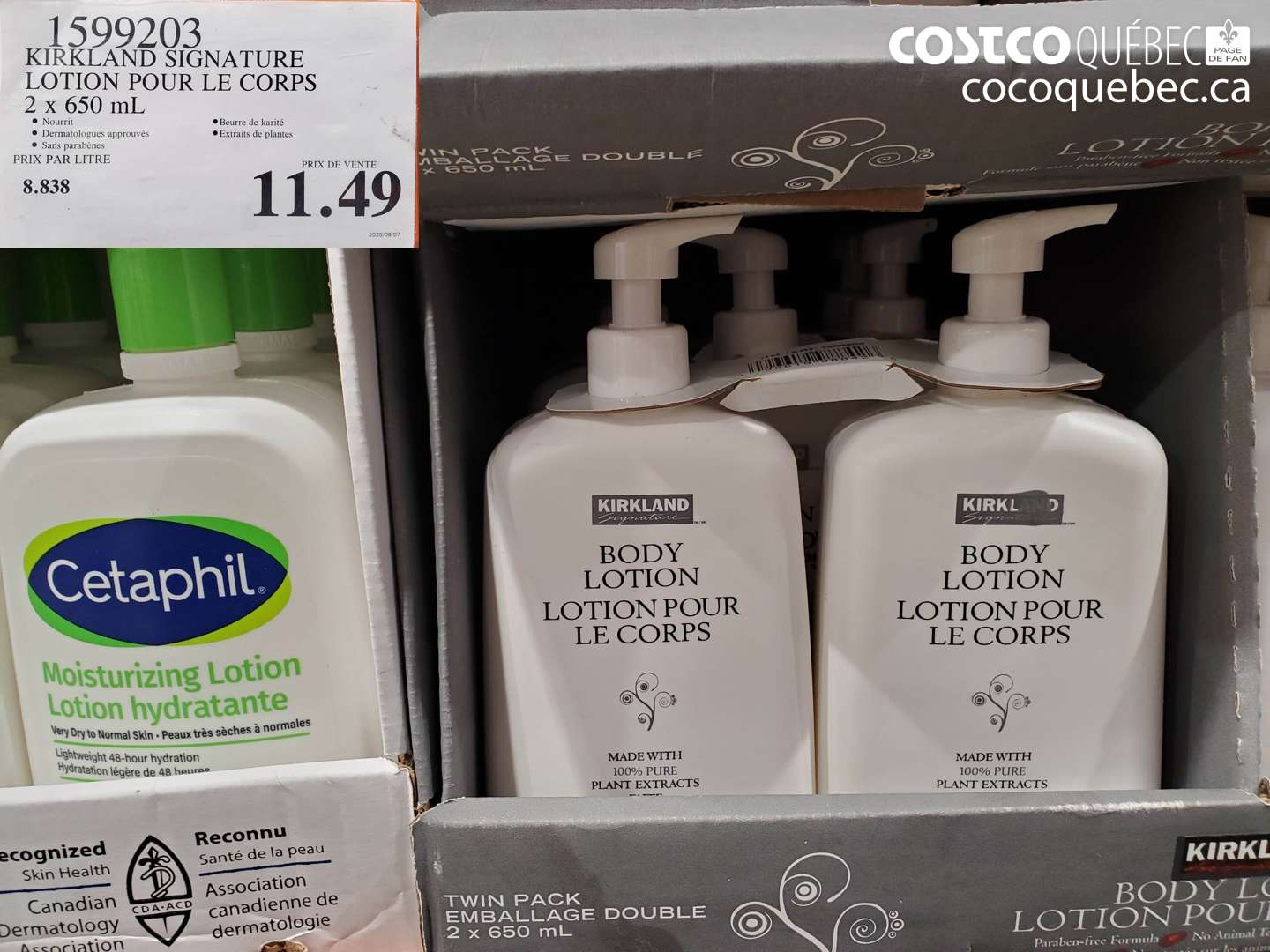 1599203 KIRKLAND SIGNATURE LOTION POUR LE CORPS 2 x 650 mL $11.49