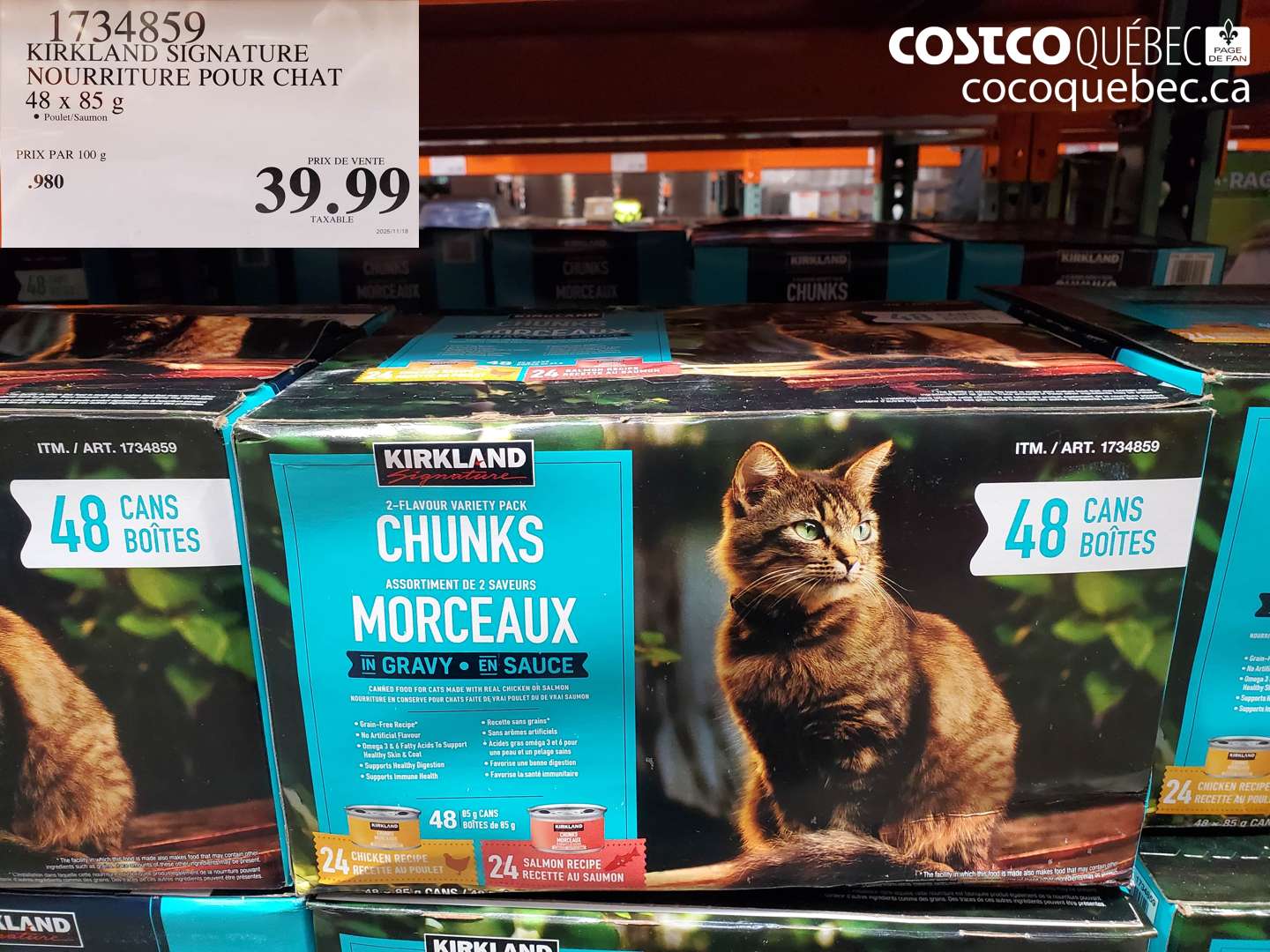 1734859 KIRKLAND SIGNATURE NOURRITURE POUR CHAT 48 x 85 g $39.99