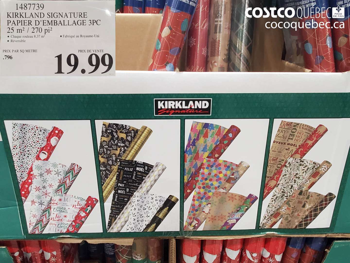 1487739 KIRKLAND SIGNATURE PAPIER D'EMBALLAGE 3PC 25 m² / 270 pi² $19.99