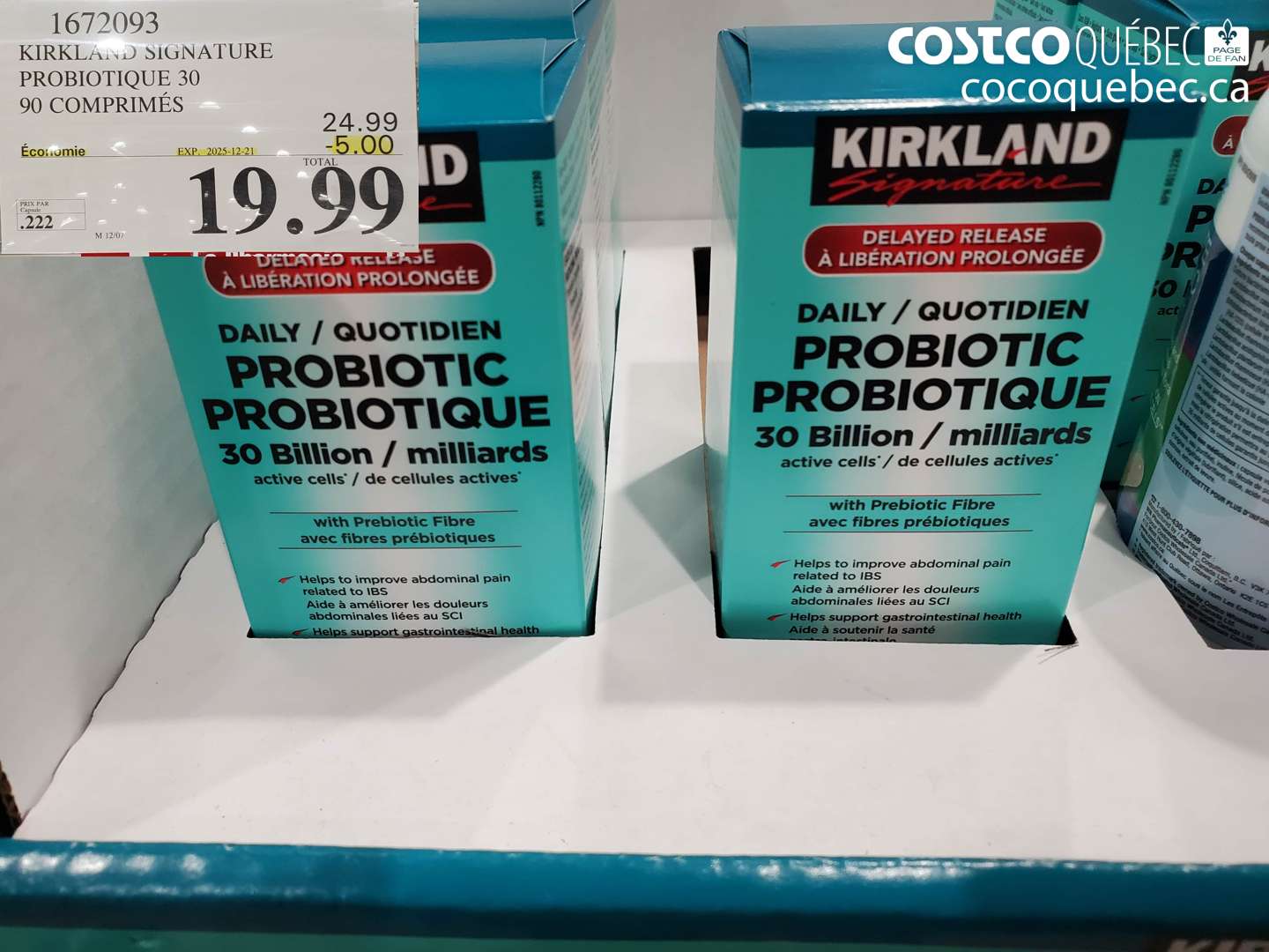 1672093 KIRKLAND SIGNATURE PROBIOTIQUE 30 90 COMPRIMÉS (EXPIRES ON 2025-12-21) $19.99