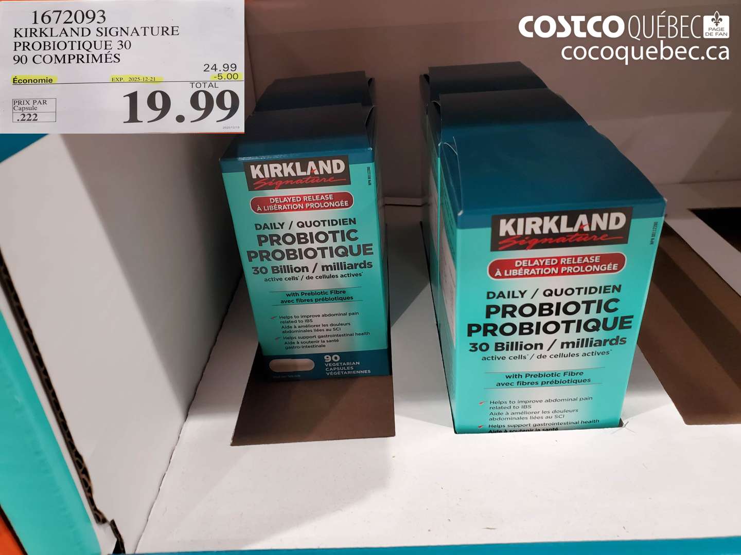 1672093 KIRKLAND SIGNATURE PROBIOTIQUE 30 90 COMPRIMÉS ($5.00 INSTANT SAVINGS EXPIRES ON 2025-12-21) $19.99