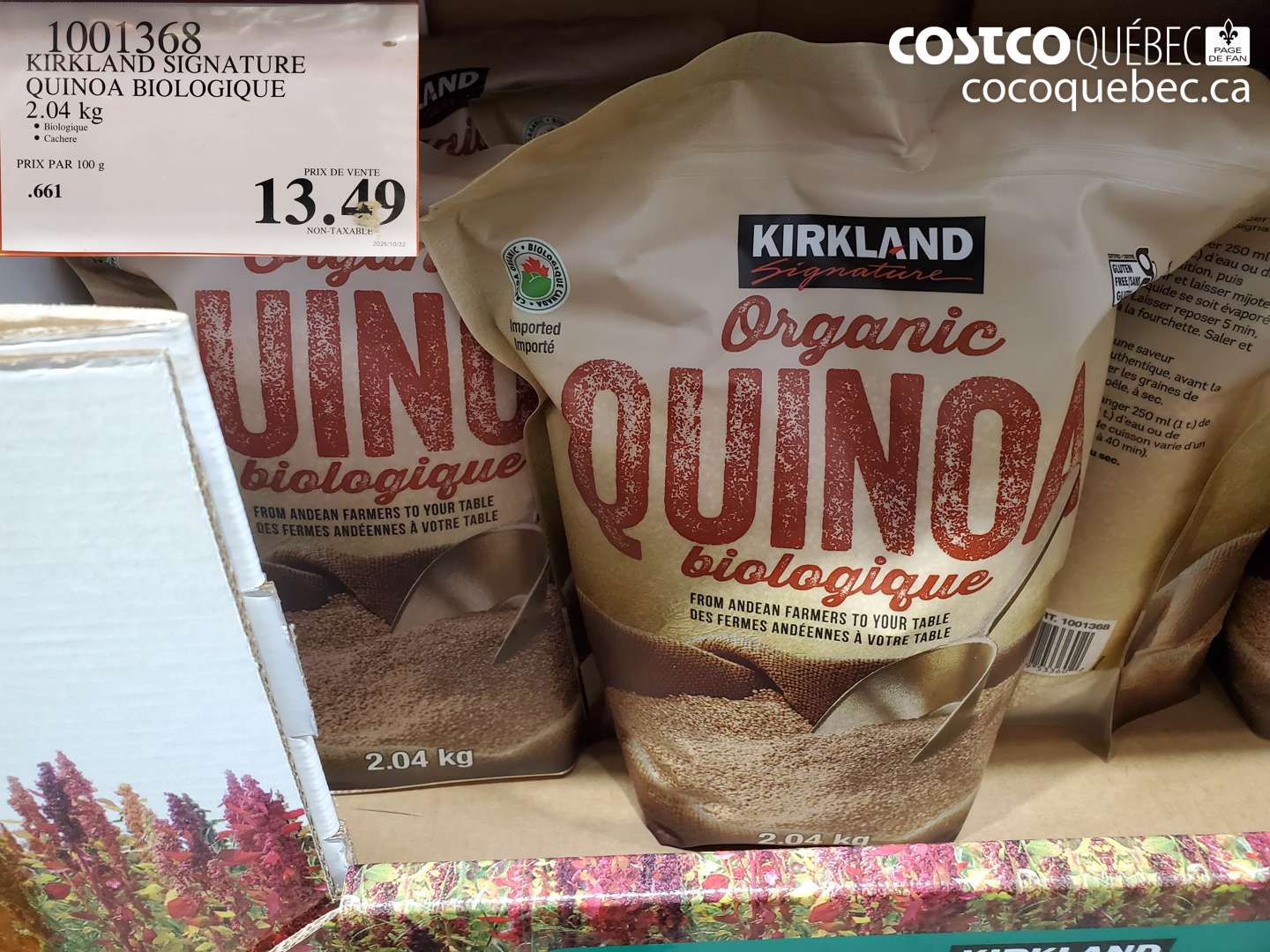 1001368 KIRKLAND SIGNATURE QUINOA BIOLOGIQUE 2.04 kg $13.49