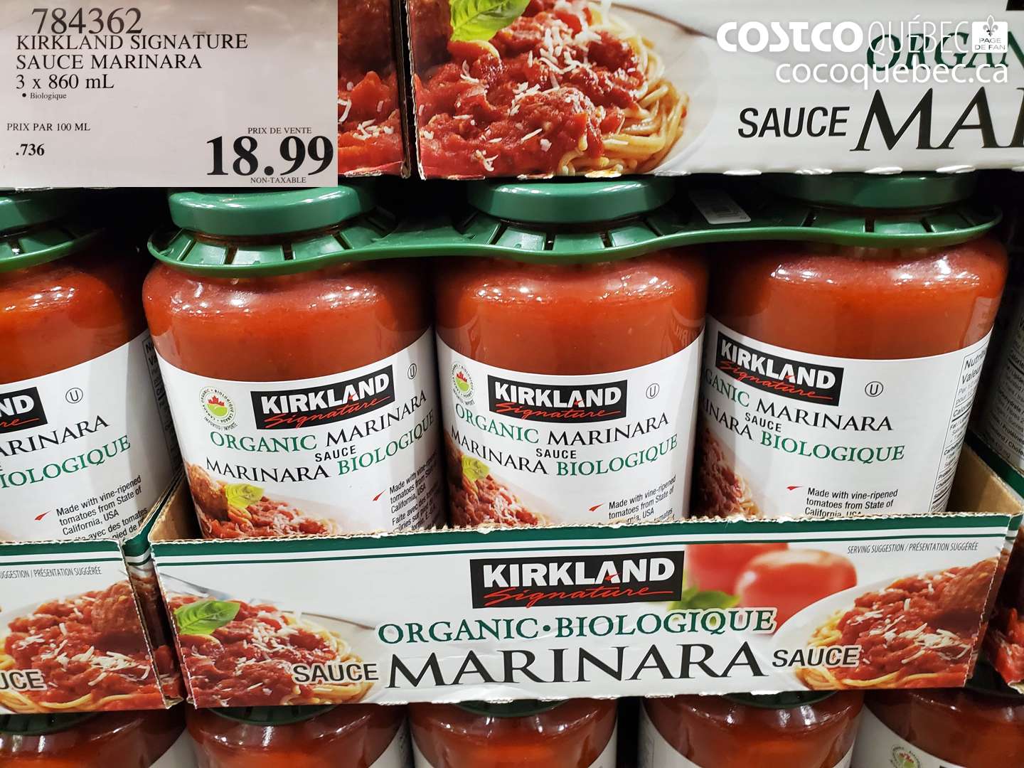 784362 KIRKLAND SIGNATURE SAUCE MARINARA 3 x 860 mL • Biologique $18.99