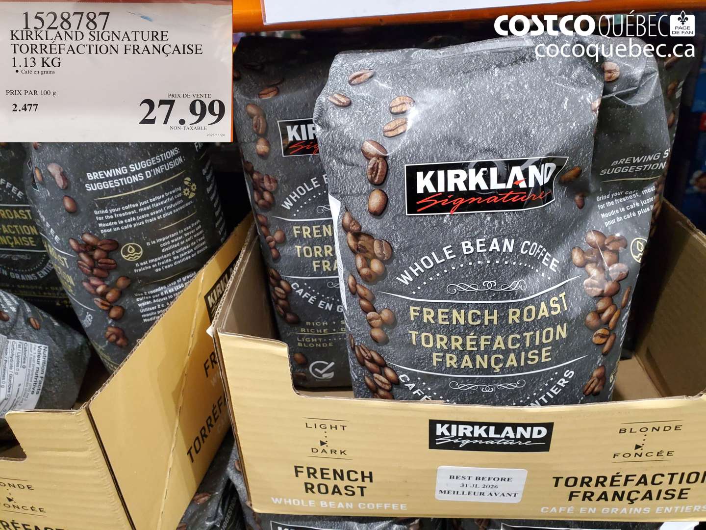 1528787 KIRKLAND SIGNATURE TORRÉFACTION FRANÇAISE 1.13 KG $27.99