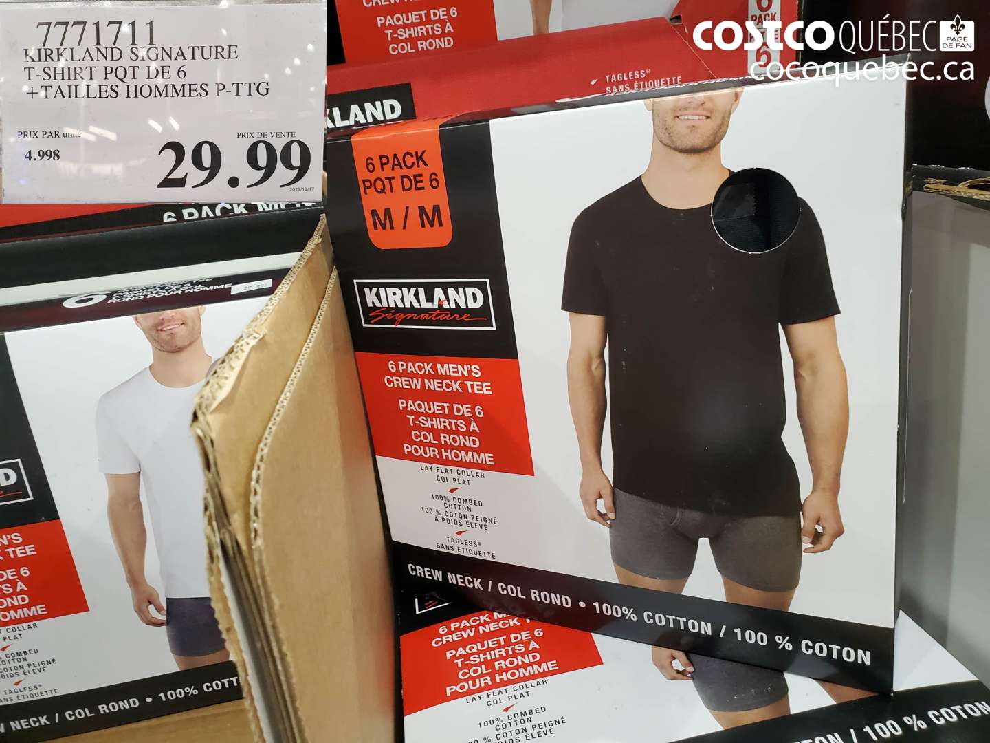 7771711 KIRKLAND SIGNATURE T-SHIRT PQT DE 6 + TAILLES HOMMES P-TTG $29.99