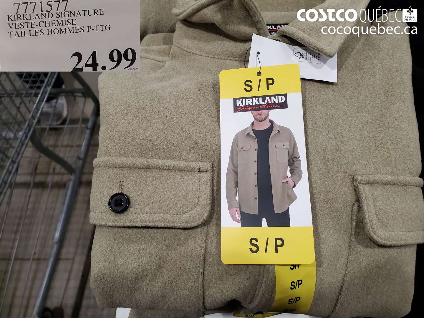 7771577 KIRKLAND SIGNATURE VESTE-CHEMISE TAILLES HOMMES P-PTG $24.99