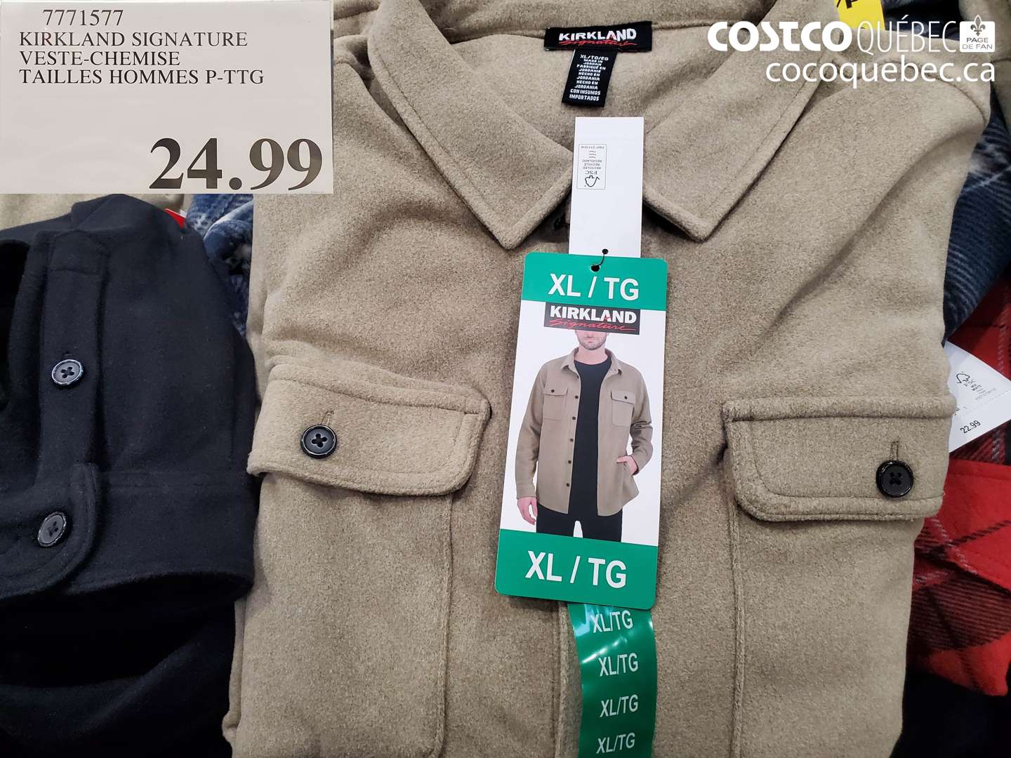 7771577 KIRKLAND SIGNATURE VESTE-CHEMISE TAILLES HOMMES P-TTG $24.99