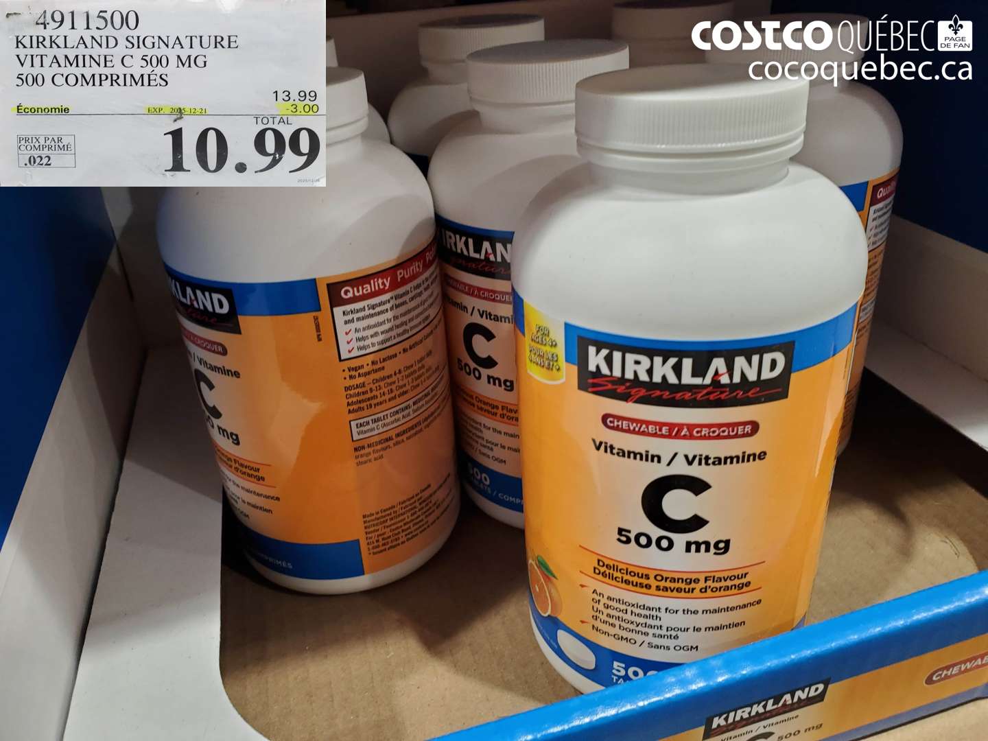 4911500 KIRKLAND SIGNATURE VITAMINE C 500 MG 500 COMPRIMÉS (EXPIRES ON 2025-12-21) $10.99