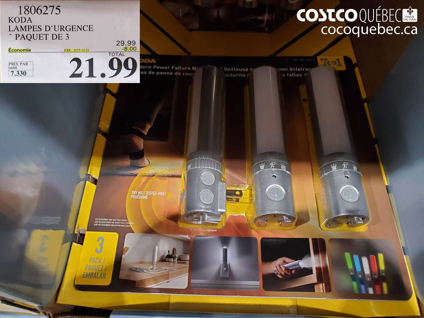 1806275 KODA LAMPES D'URGENCE PAQUET DE 3 ($8.00 INSTANT SAVINGS EXPIRES ON 2025-12-21) $21.99