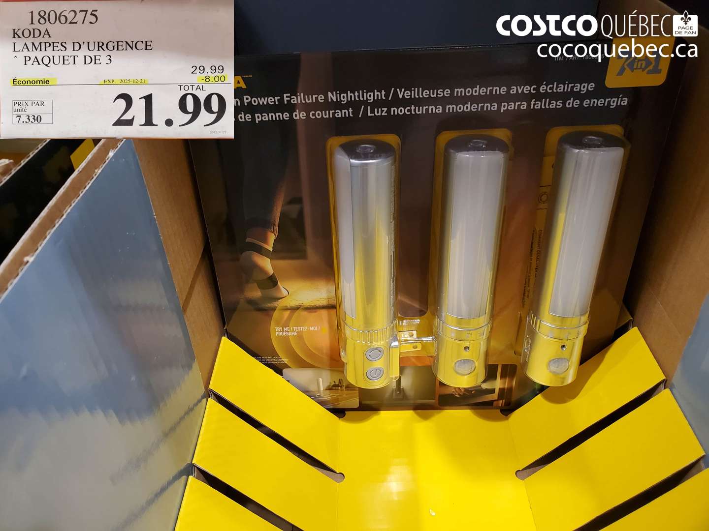 1806275 KODA LAMPES D'URGENCE ’ PAQUET DE 3 ($8.00 INSTANT SAVINGS EXPIRES ON 2025-12-21) $21.99