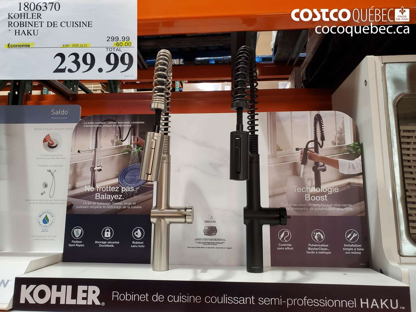 1806370 KOHLER ROBINET DE CUISINE HAKU ($60.00 INSTANT SAVINGS EXPIRES ON 2025-12-21) $239.99