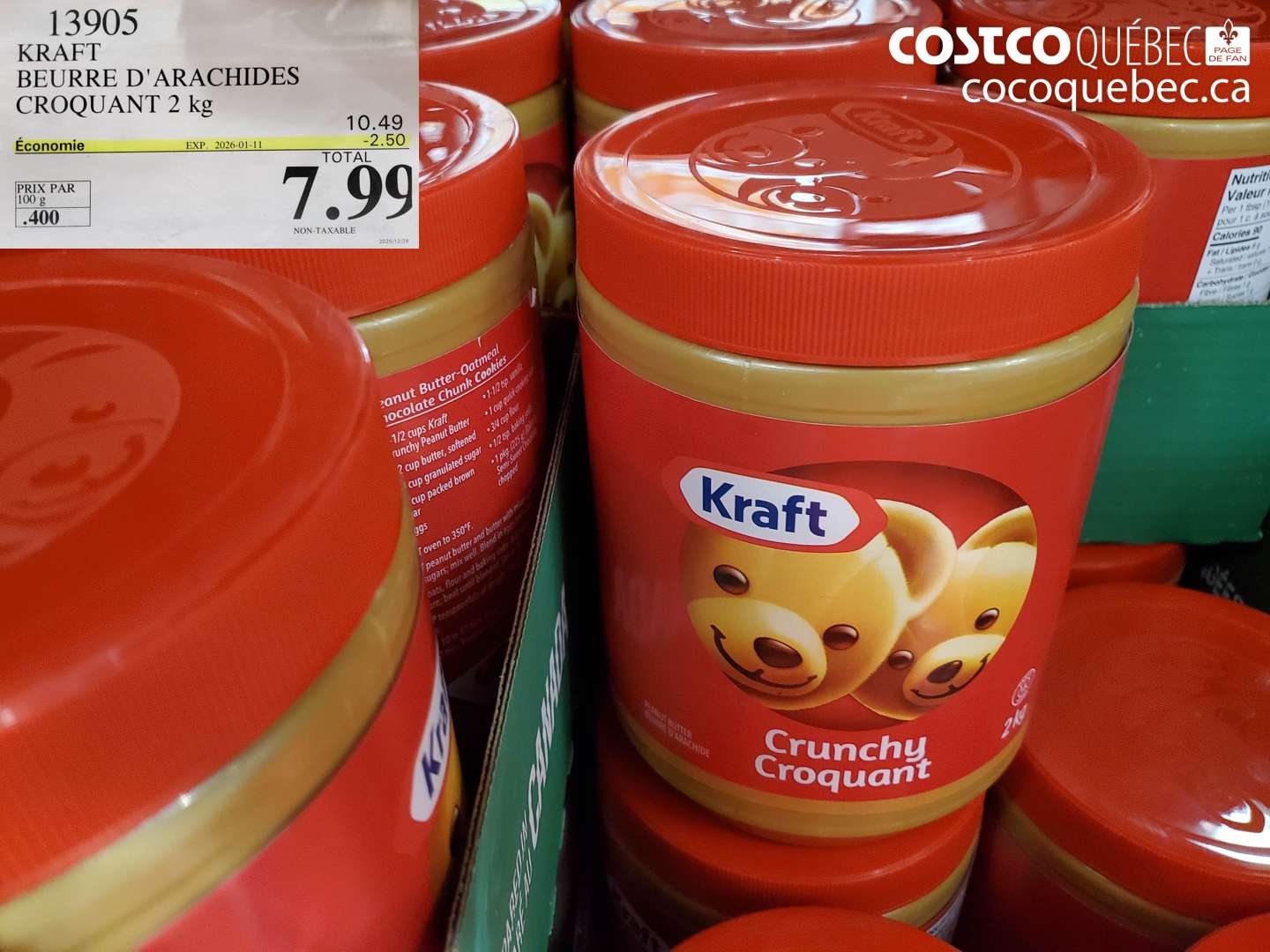 13905 KRAFT BEURRE D'ARACHIDES CROQUANT 2 kg ($2.50 INSTANT SAVINGS EXPIRES ON 2026-01-11) $7.99