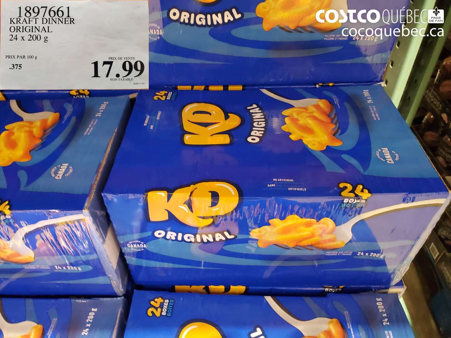 1897661 KRAFT DINNER ORIGINAL 24 x 200 g $17.99