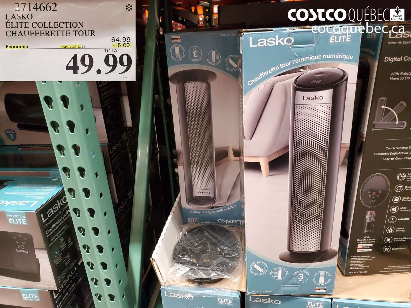 2714662 LASKO ÉLITE COLLECTION CHAUFFERETTE TOUR ($15.00 INSTANT SAVINGS EXPIRES ON 2025-12-26) $49.99