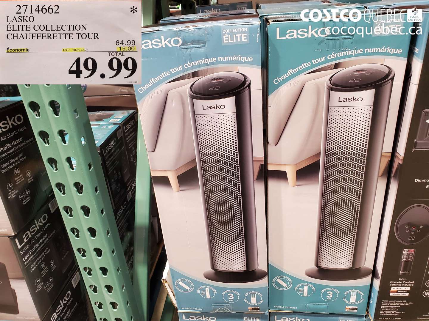 2714662 LASKO ÉLITE COLLECTION CHAUFFERETTE TOUR ($15.00 INSTANT SAVINGS EXPIRES ON 2025-12-26) $49.99