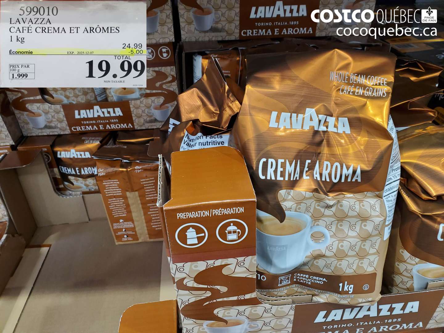 599010 LAVAZZA CAFÉ CREMA ET ARÔMES 1 kg ($5.00 INSTANT SAVINGS EXPIRES ON 2025-12-07) $19.99